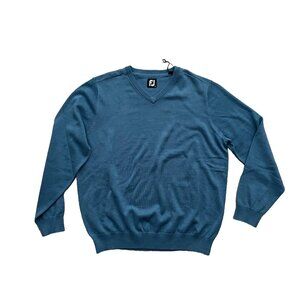 FootJoy Wool Blend V-Neck Pullover Sweater Blue ( M )